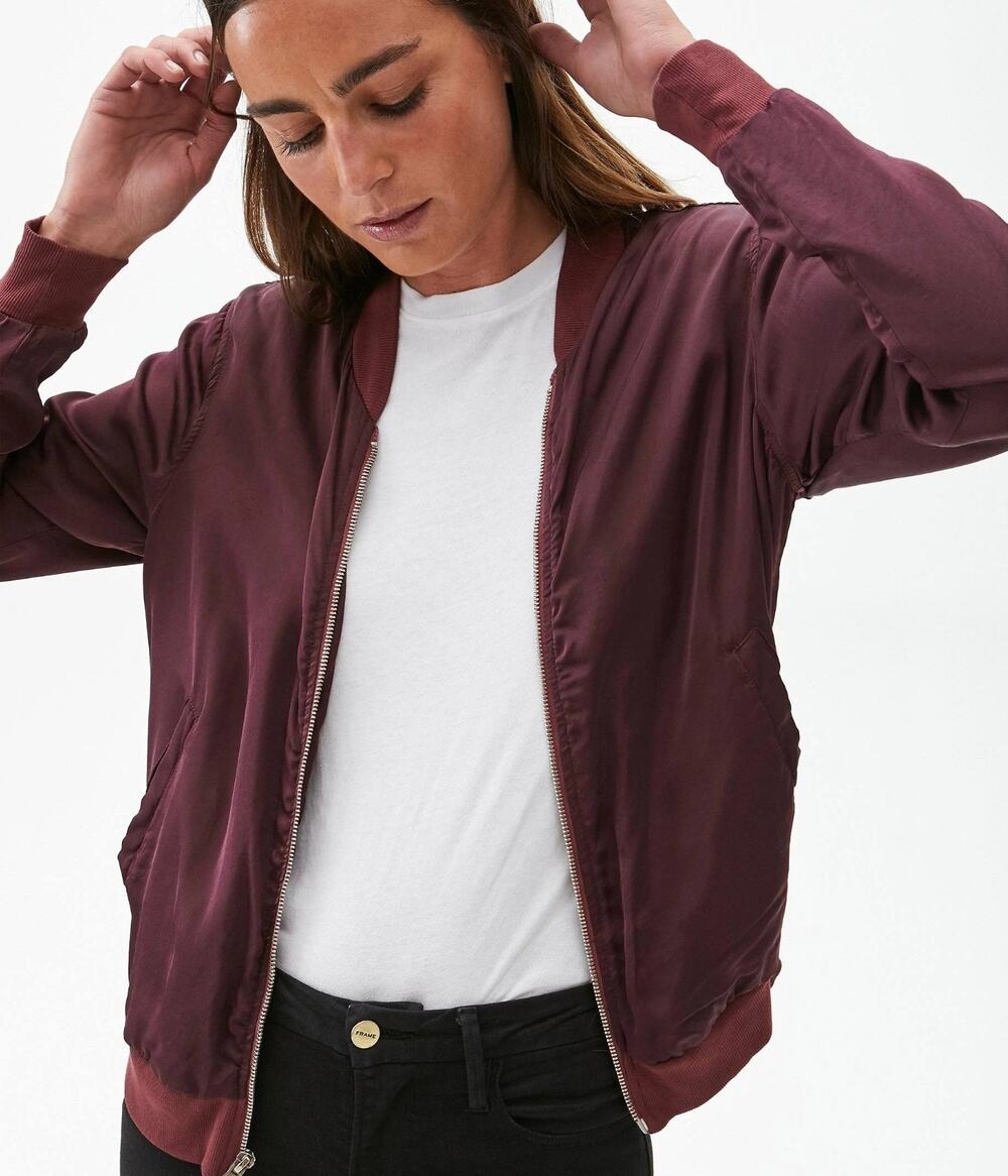 Michael Stars Plum Purple Cash Satin Bomber Jacket XS NEW
